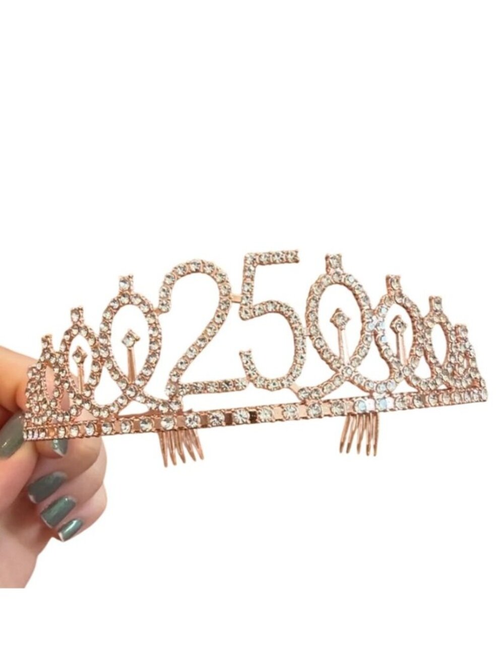 25th Birthday Rose Gold Rhinestone Tiara With Comb Attachments crown sparkle